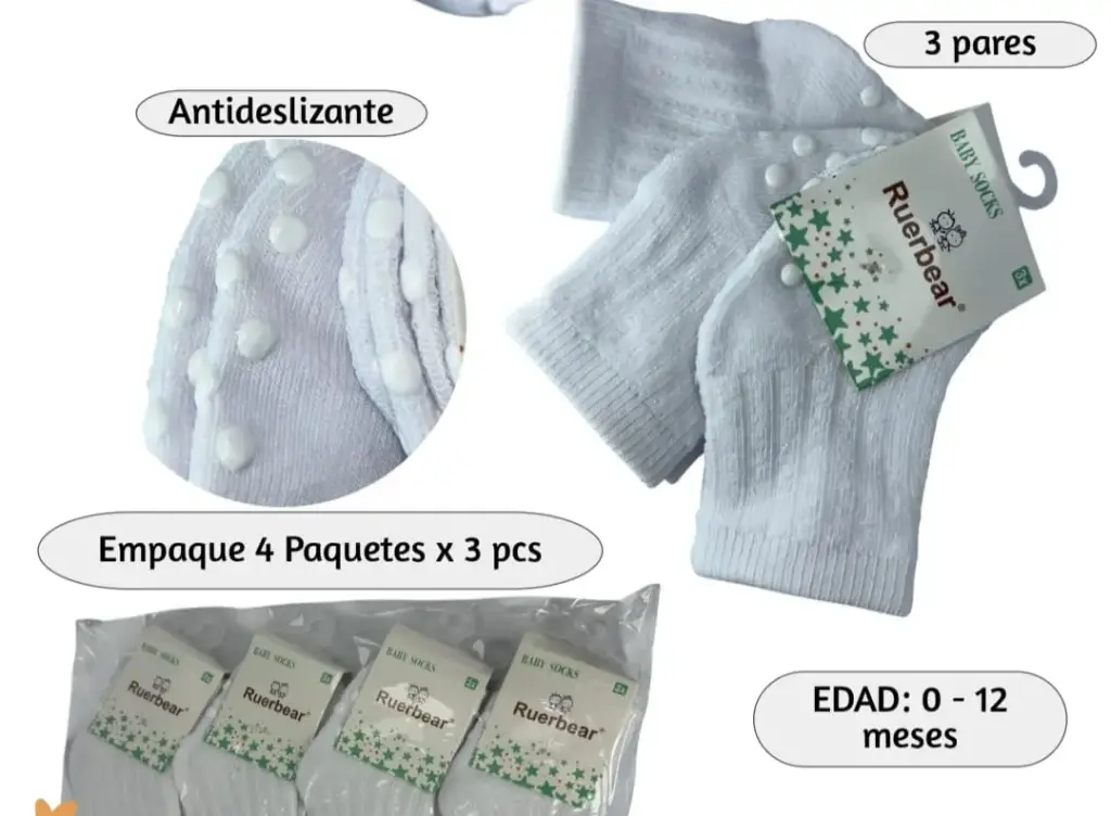 MEDIAS 3 PARES RUERBEAR MF MD-1 BLANCAS ANTIDESLISANTE 
