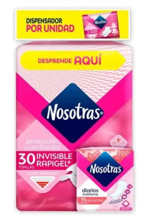 TOALLAS HIGIENICAS NOSOTRAS INVISIBLE RAPIGEL 30 UND + PROTECTORES