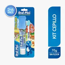 [0973] CREMA DENTAL SIN FLUOR ORAL PLUS GOLD 70 +CEPILLO + PROTECTOR NIÑO